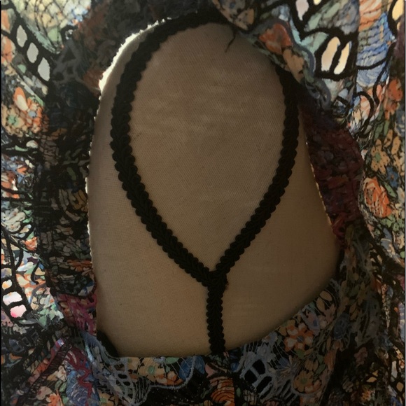 Anthropologie Black Blue Floral Embroidery Off The Shoulders Lined Maxi Dress - Picture 7 of 16